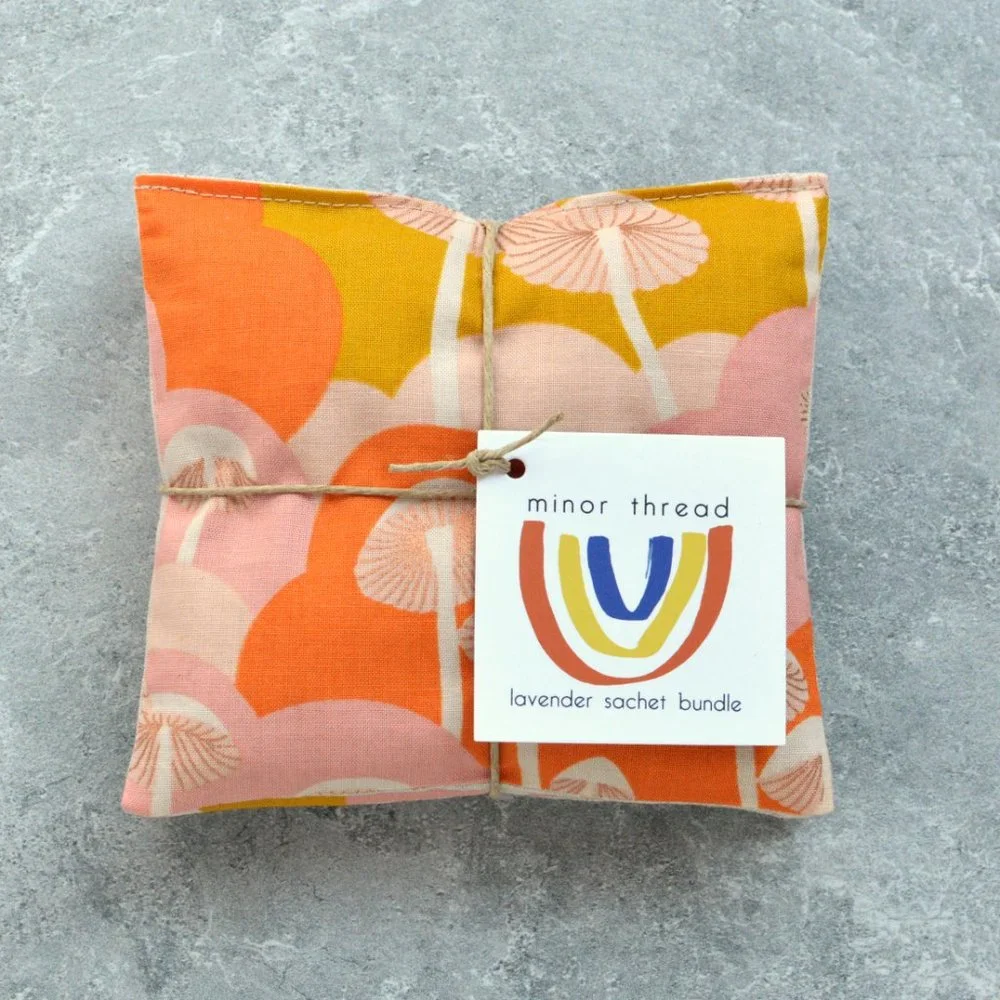 Lavender Sachet Bundle Drawer Fresheners Pink & Orange Mushrooms Retro